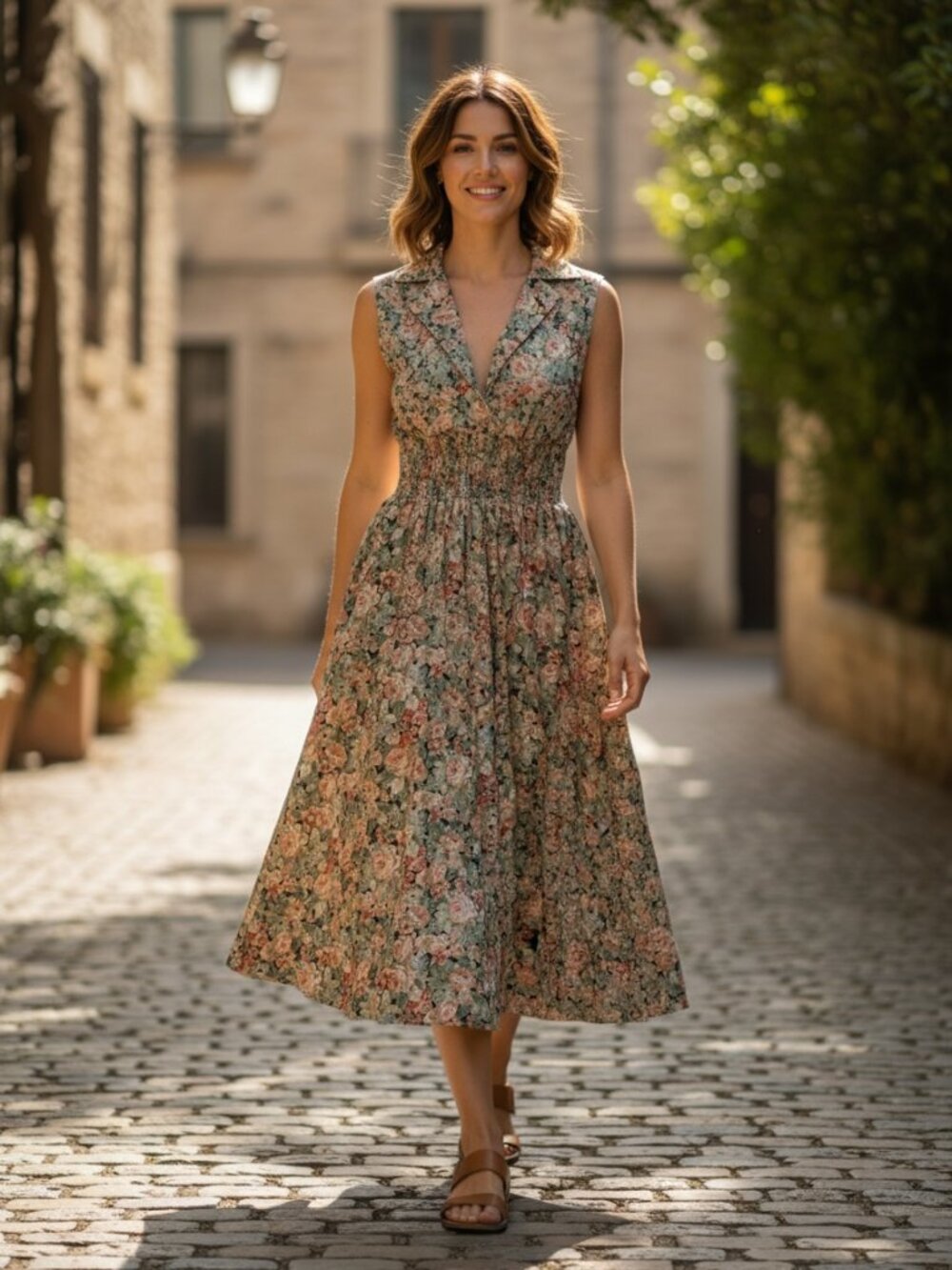 Karen Kane Cottagecore Garden‎ Floral Faux Wrap Dress Sz 6 #225U